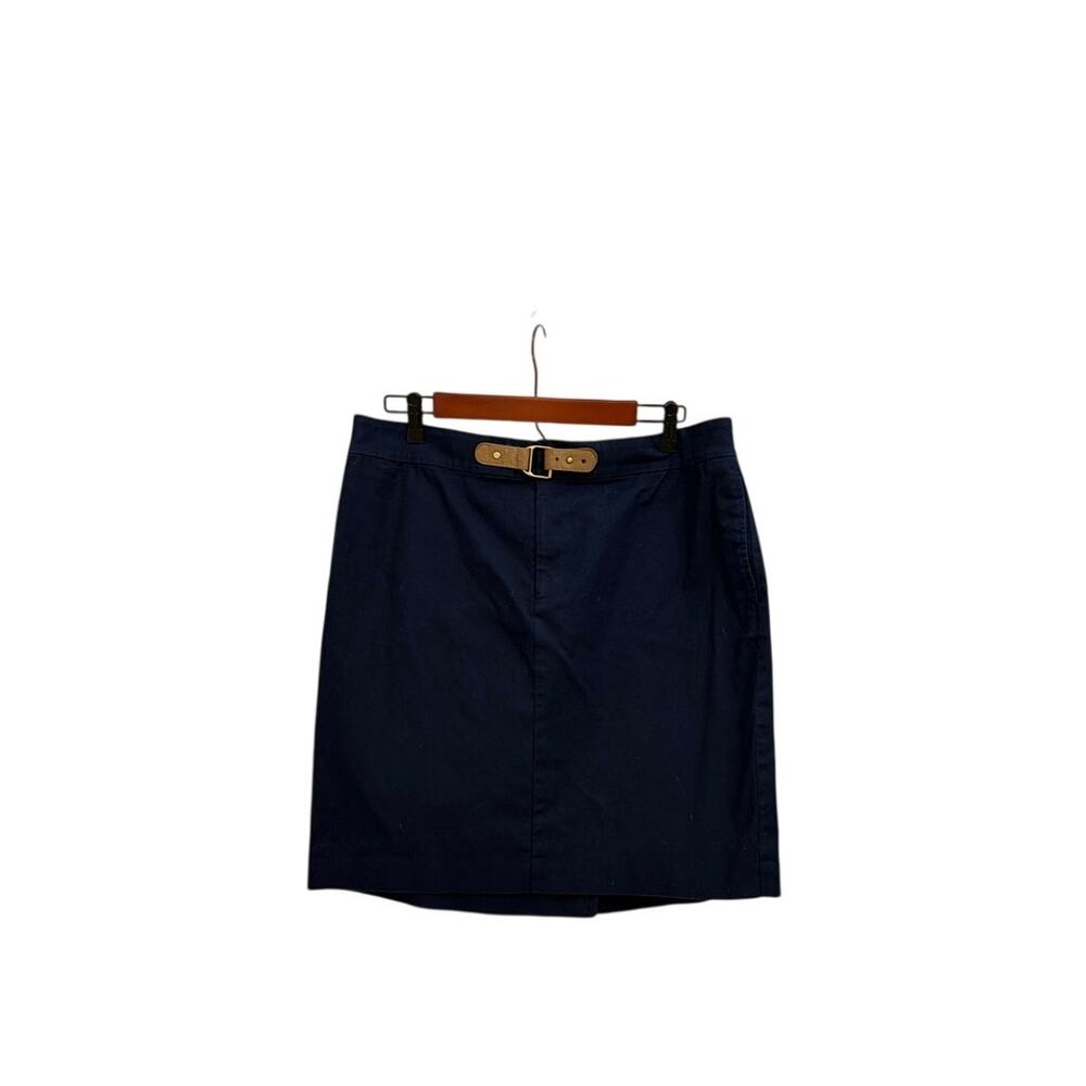 Lauren Ralph Lauren Stretch Nautical Navy Pencil Skirt Faux Belt Gold Accent 16